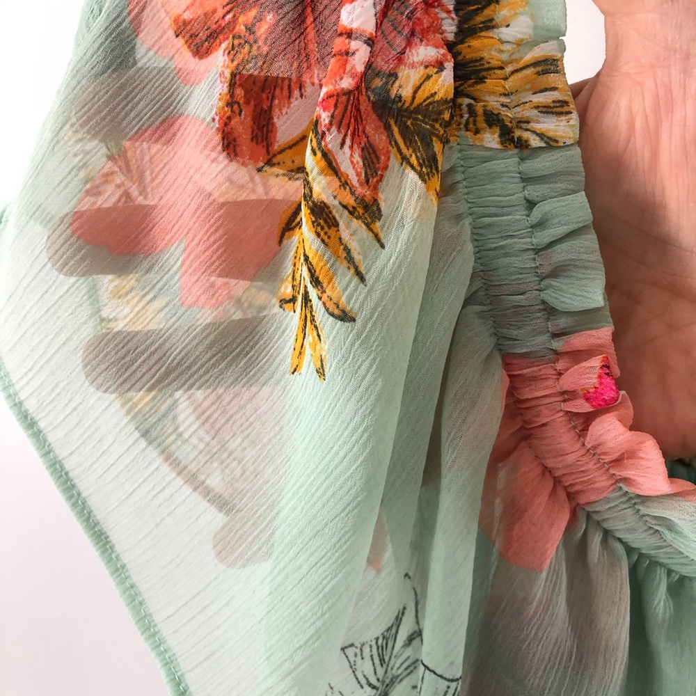 Express Spring Floral Layered Green Flowy Dress L - Picture 4 of 7